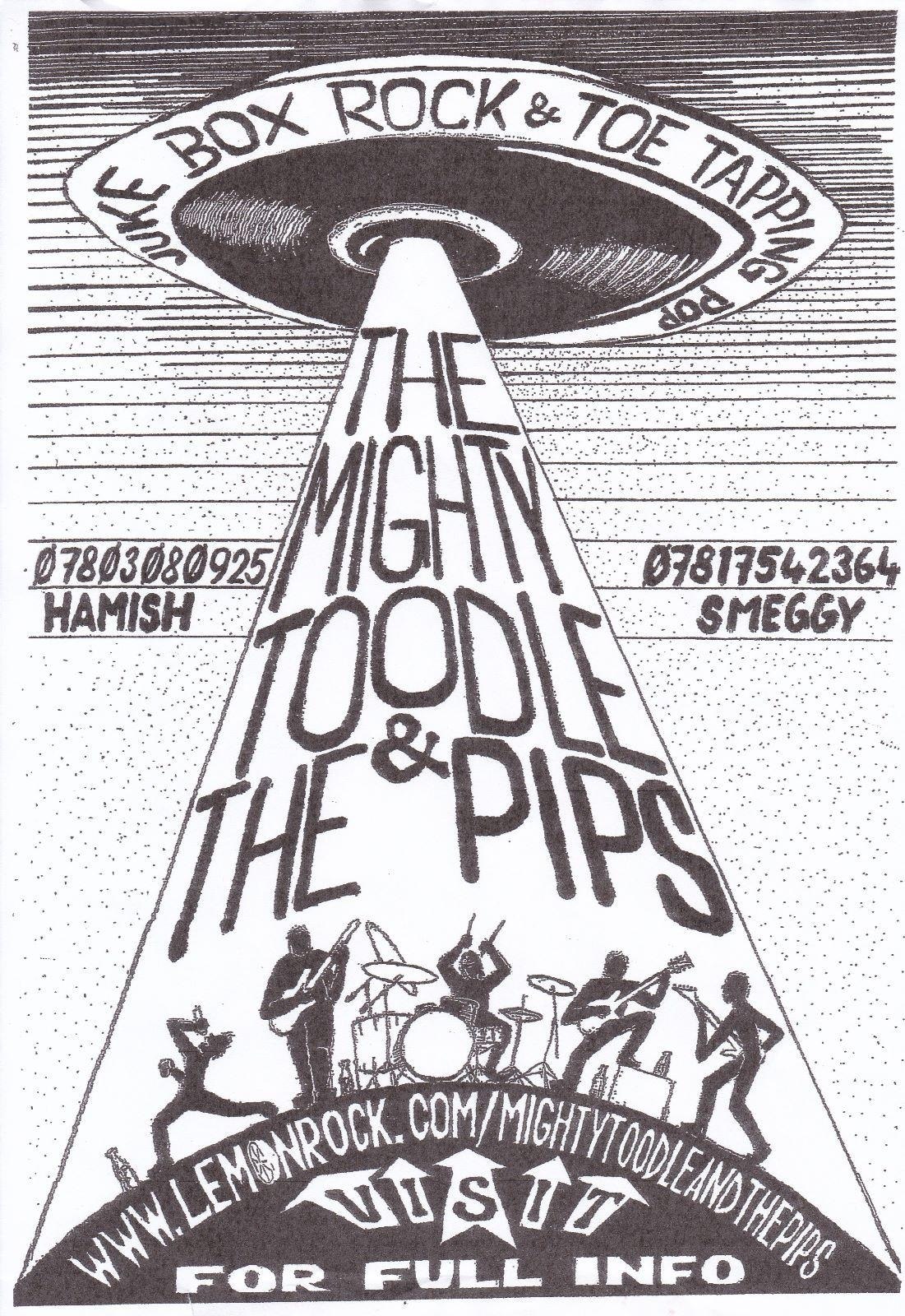 The Mighty Toodle and The Pips illustrated flying saucer poster: Juke box rock and toe tapping pop